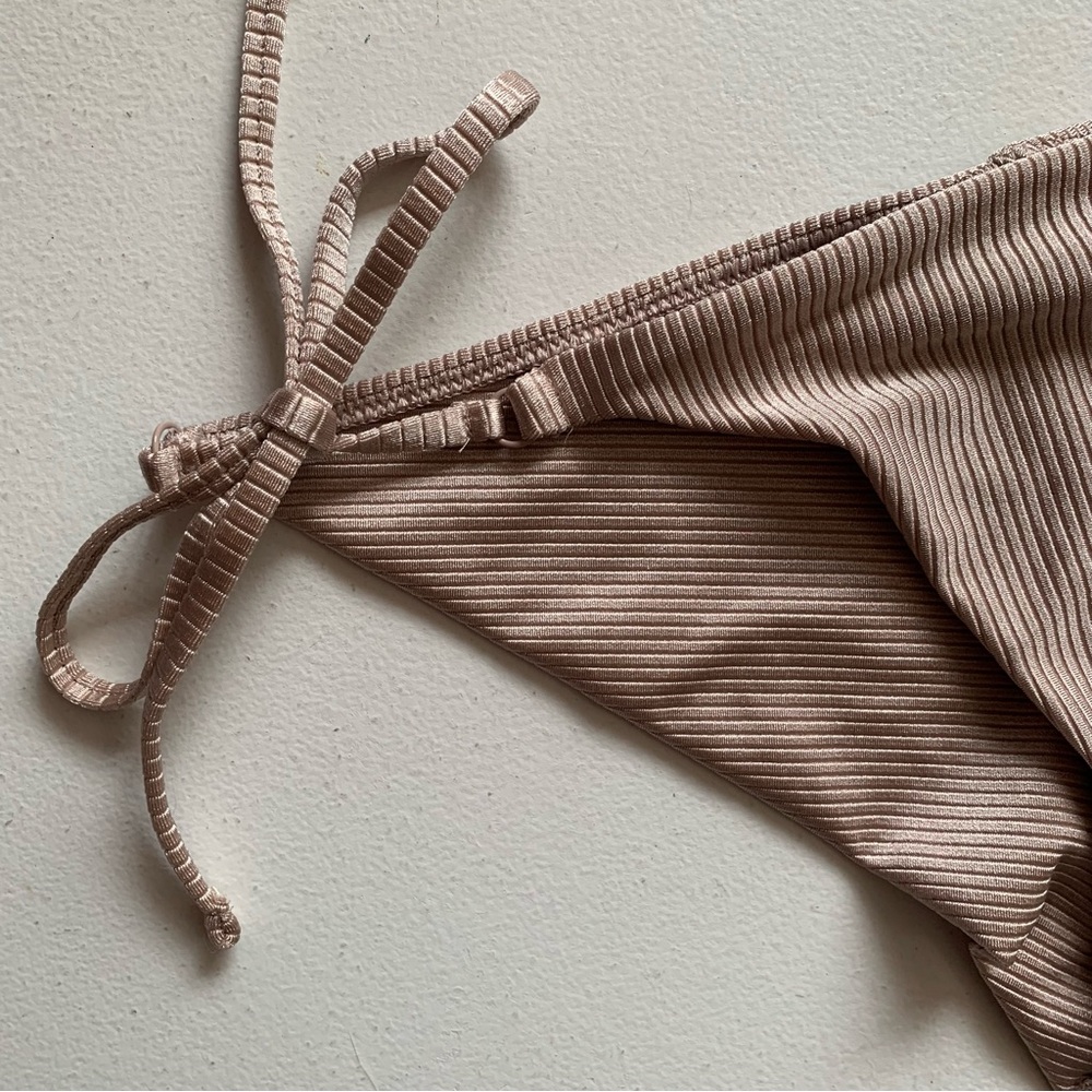 aerie Ribbed Tie-Side Bikini Bottoms in Mauve Taupe - Picture 3 of 12